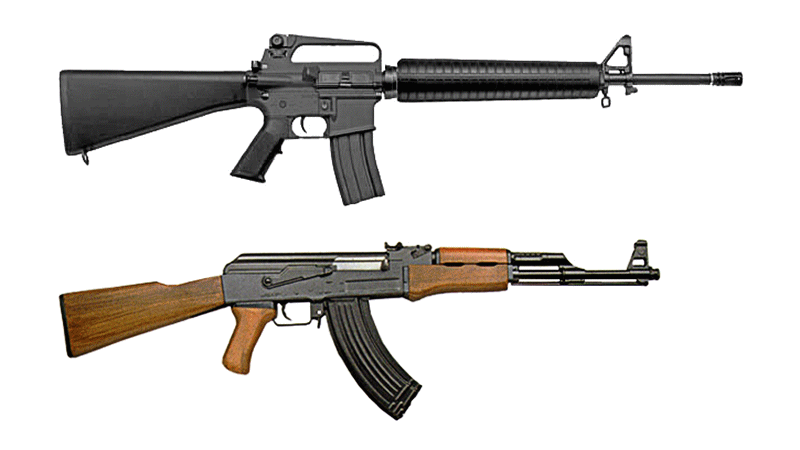 M16, AKM, Kalash, fusil d'assaut russe